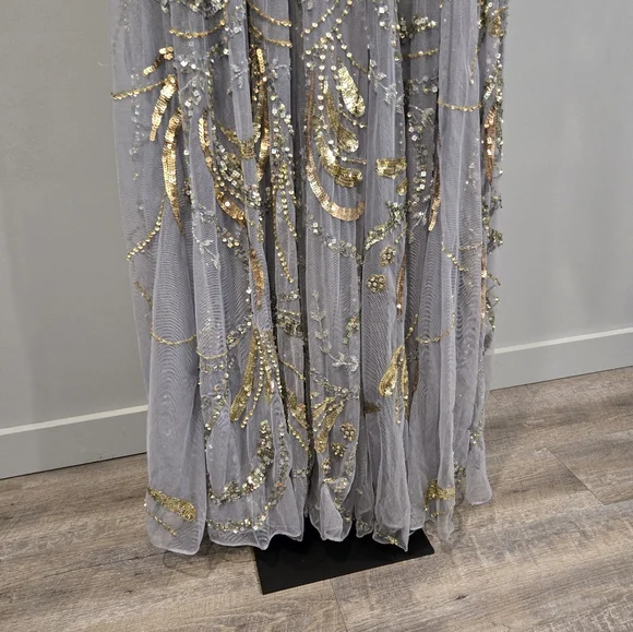 NWT Mac Duggal PLATINUM GOLD LONG SLEEVE‎ EMBELLISHED ILLUSION GOWN… - Picture 11 of 12